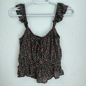 American Eagle Outfitters dark floral flutter sleeve tie cropped tank top size S